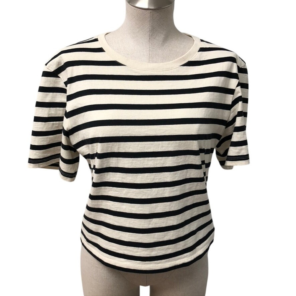 J.Crew Striped T-Shirt Womens Medium Cream Black‎ Cotton Short Sleeve Preppy